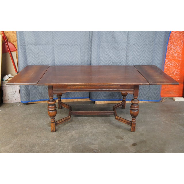 Early 20th Century Antique Elizabethan Jacobean Revival Oak Draw Leaf Refectory Dining Table For Sale - Image 5 of 12