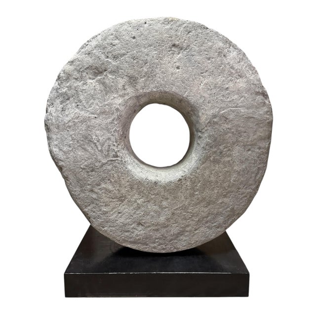 18th Century Massive 18th Century Limestone Grinding Stone on Custom Steel Mount For Sale - Image 5 of 12