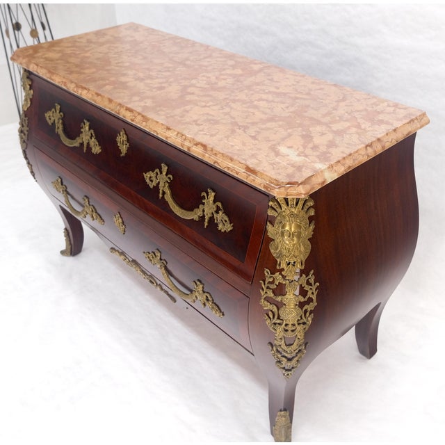 Louis XV Bombe Style Bronze Mounted Mahogany Rouge Marble Top Commode Dresser For Sale - Image 17 of 17