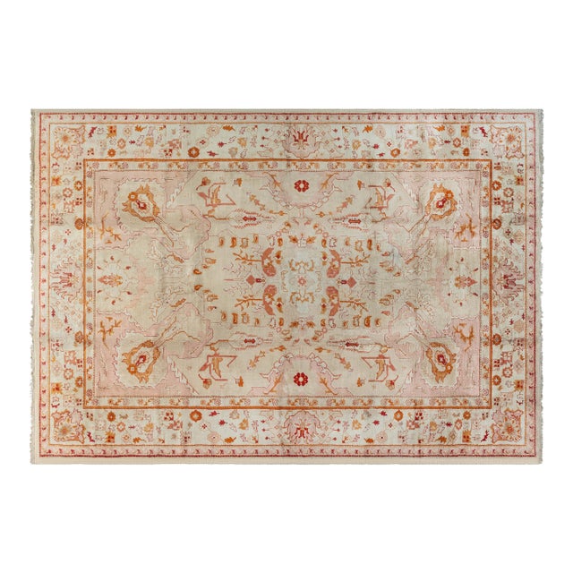 Antique Turkish Oushak Rug  Botanical Elegance in Soft Pastels For Sale