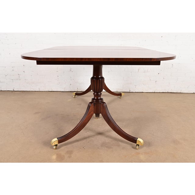 Councill Furniture Georgian Banded Mahogany Double Pedestal Extension Dining Table, Newly Refinished For Sale - Image 12 of 14