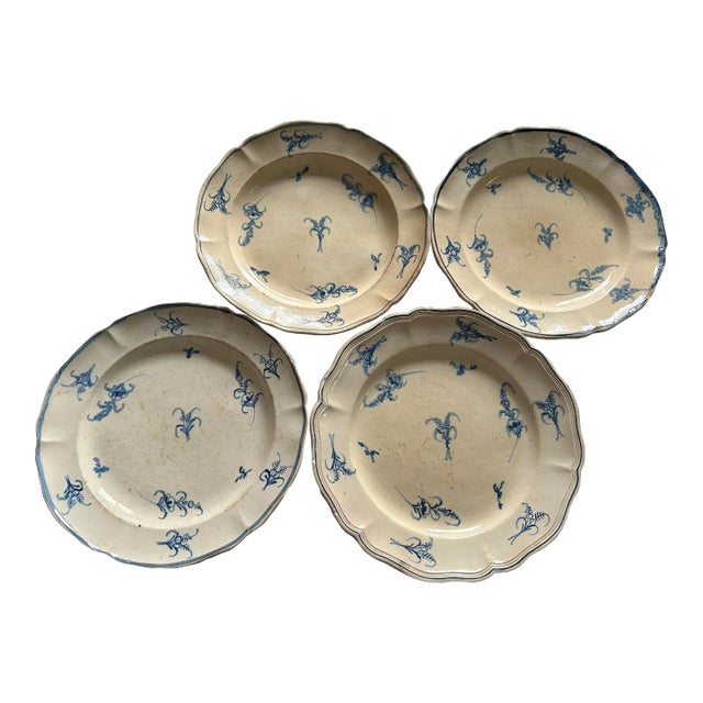 Antique 18th Century Hand Painted Chantilly Plates- Set of 4 For Sale