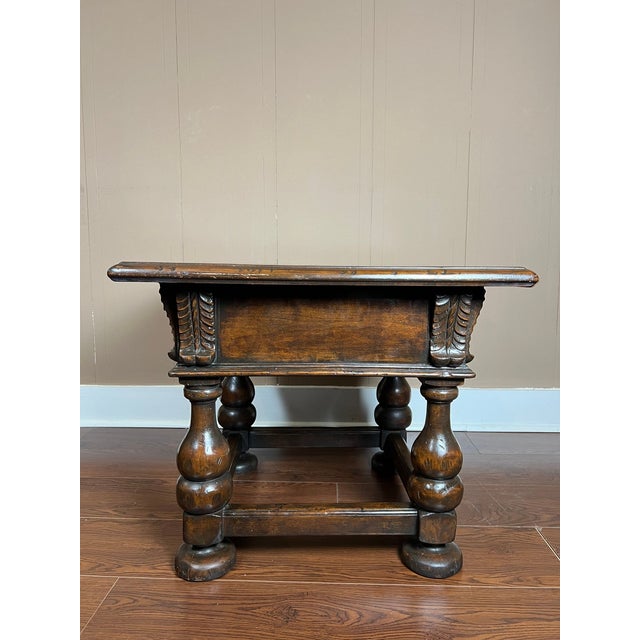 Antique English Side End Table Small Square Carved Oak Jacobean Revival C1910 For Sale - Image 12 of 18