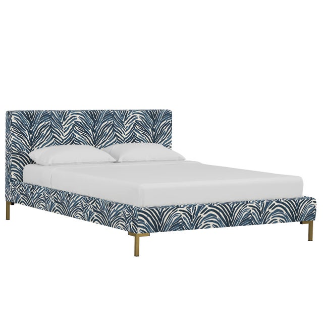 Textile Norah Platform Bed in Blue Washed Zebra, Queen For Sale - Image 7 of 7