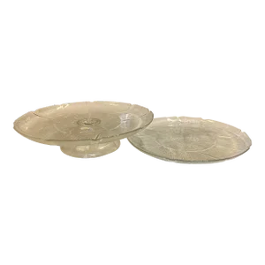Vintage French Floral Glass Cake Stand & Pie Plate- Set of 2