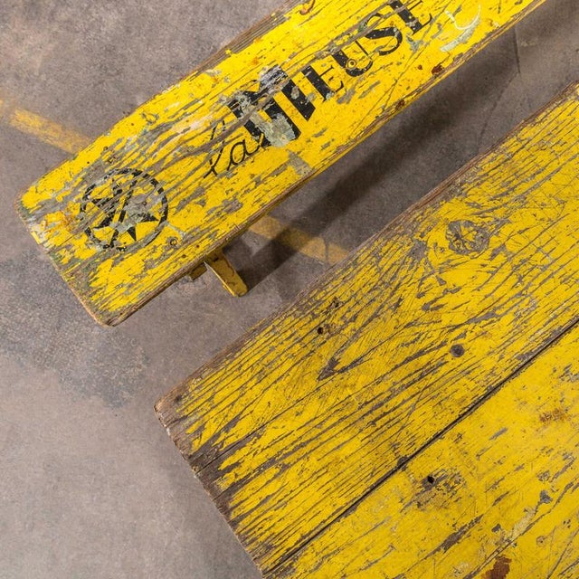 Yellow Brewers Trestle Table and Benches, Meuse Biere, France, 1950s, Set of 3 For Sale - Image 6 of 8
