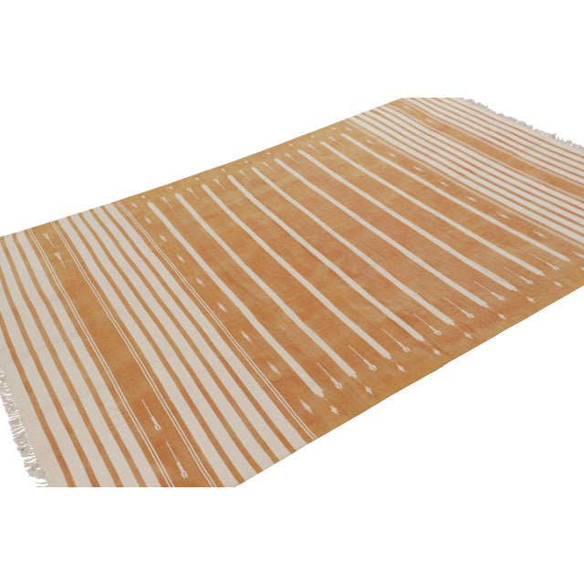 Rug & Kilim Rug & Kilim’s Contemporary Dhurrie Rug in Rust and White Stripes For Sale - Image 4 of 8