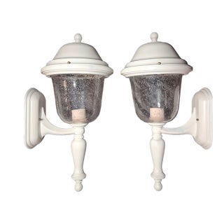 Vintage Outdoor Seeded Glass Wall Sconses - A Pair For Sale