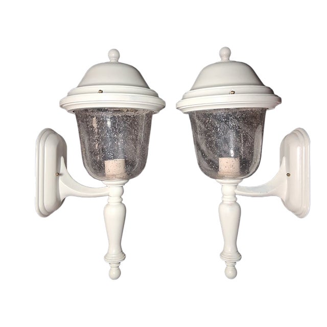 Vintage Outdoor Seeded Glass Wall Sconses - A Pair For Sale