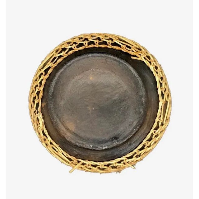 Mid 20th Century Vintage Mid Century Wooden Vase With Basketry Weave Overlay For Sale - Image 5 of 12