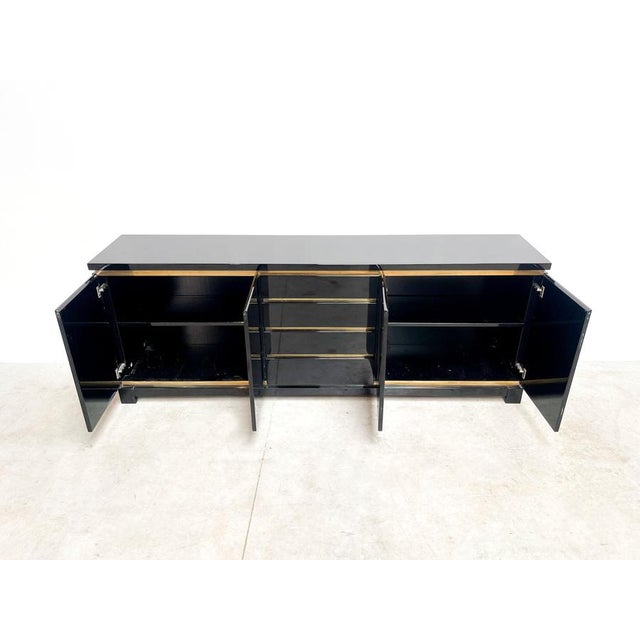 1970s Black Lacquer and Brass Sideboard from Jean Claude Mahey, 1970s For Sale - Image 5 of 9
