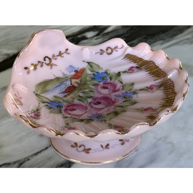 Light Pink 1930's Cambridge Glass Nautical Scene Crown Tuscan Charleton Seashell Comport For Sale - Image 8 of 11