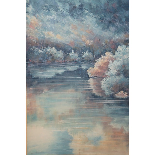 Set of 2 Vintage Watercolor Landscape Watercolor Paintings "Summer Reflections" in Acrylic Shadow Boxes For Sale - Image 4 of 13