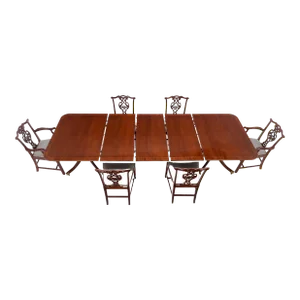 Baker Charleston Collection Mahogany Banded Dining Table 6 Chairs Set - Set of 7