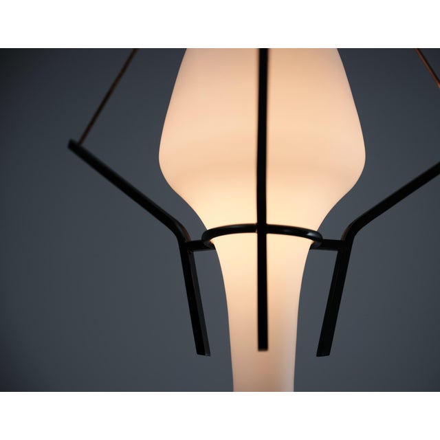 Mid-Century Modern Italian Pendant Lamp in Brass and Opaline Glass, 1950s For Sale - Image 3 of 12