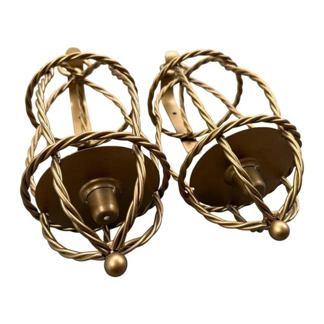 Hollywood Regency Vintage Hollywood Regency Gold Rope Candle Lantern Sconces, Pair For Sale - Image 3 of 5