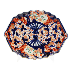 Circa 1860s Japanese Double Fan Motif & Shape Imari Chop Plate