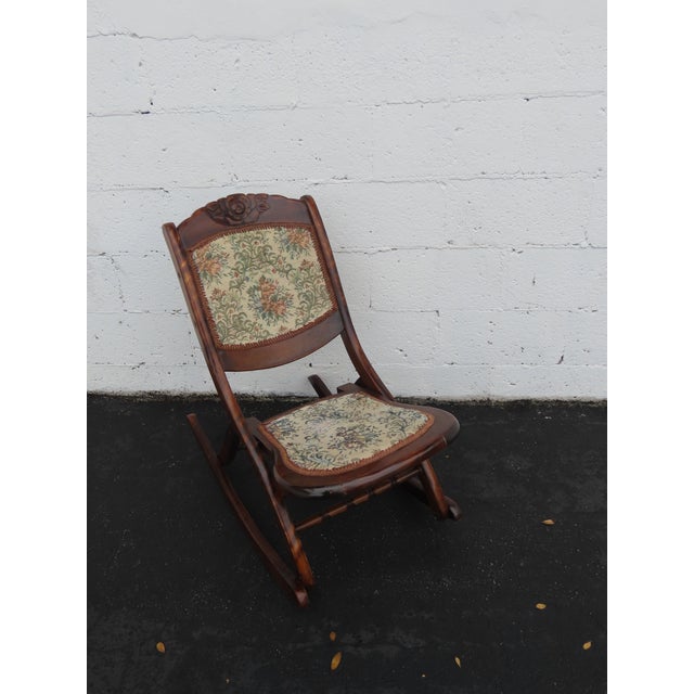 Victorian Early 1900s Solid Wood Folding Rocking Chair 6897 For Sale - Image 10 of 12
