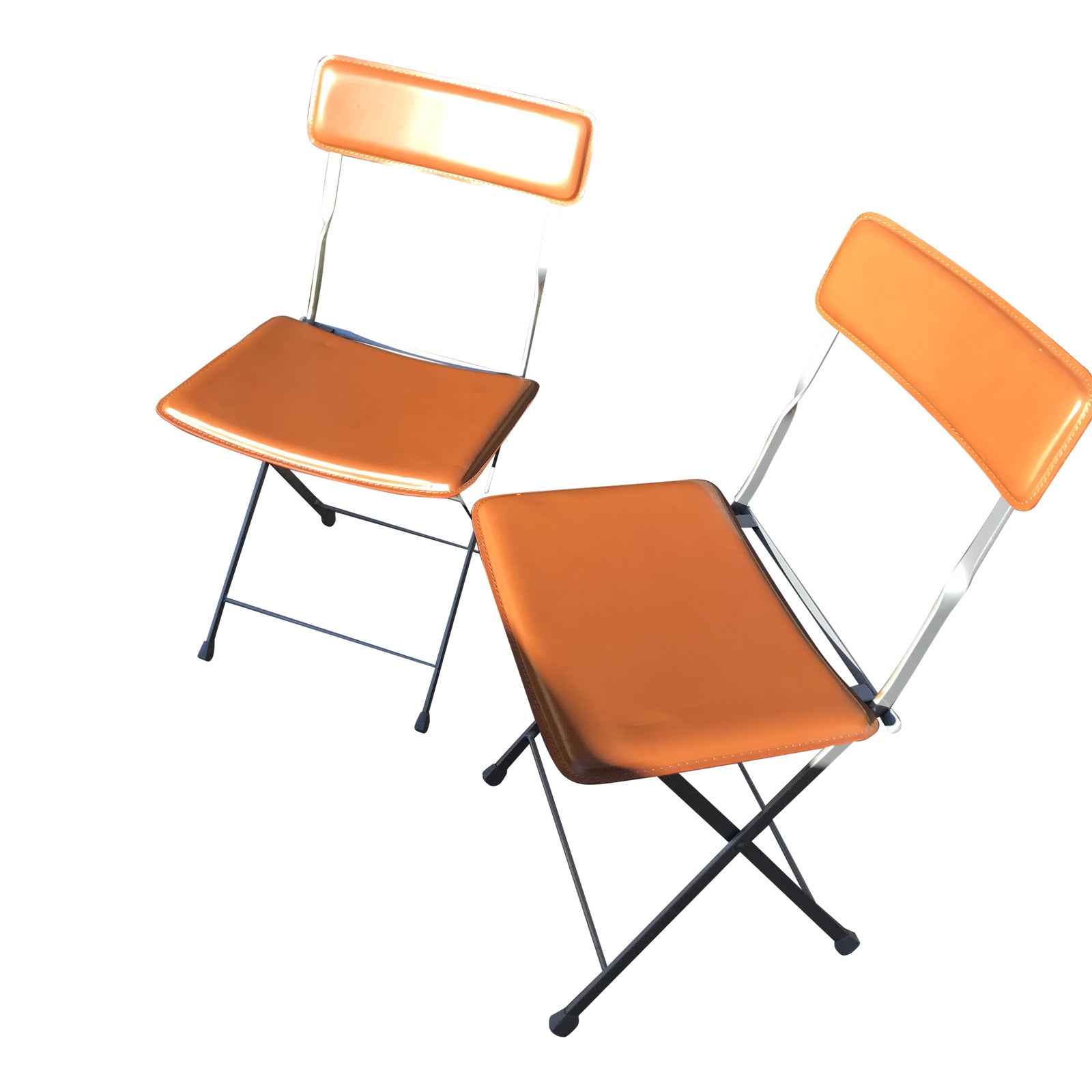 Design Within Reach Lina Leather Folding Chairs a Pair Chairish