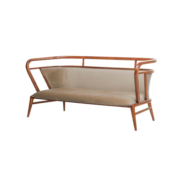 Empire Camel Velvet Sofa by Javier Gomez For Sale