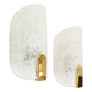 Large Wall Lamps in Brass and Glass from Hillebrand Leuchten, 1970s, Set of 2 For Sale