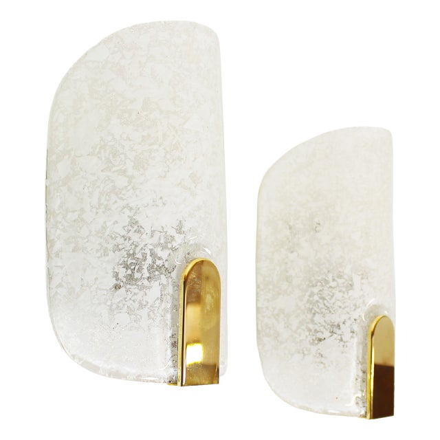 Large Wall Lamps in Brass and Glass from Hillebrand Leuchten, 1970s, Set of 2 For Sale