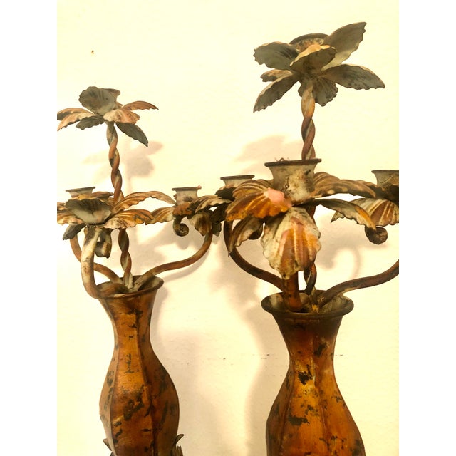 Vintage French Style Metal Tole Candle Holders, a Pair For Sale - Image 10 of 12