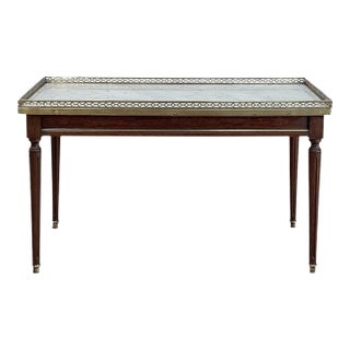 Mid-Century Louis XVI Style Mahogany Coffee Table With Carrara Marble For Sale
