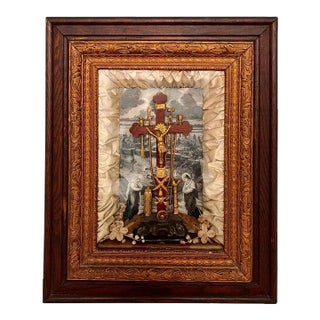 Antique Victorian Shadowbox With Religious Crucifix Scene, C. 1850's For Sale