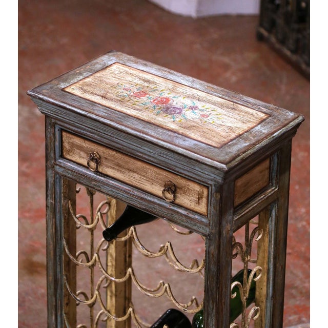 French Mid-Century French Painted Wood and Wrought Iron Twenty-Four Bottle Wine Rack For Sale - Image 3 of 11