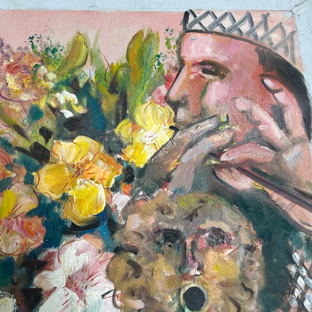 Surrealism 1950’s Abstract Expressionist Surrealist Figures & Flowers Painting on Canvas For Sale - Image 3 of 5