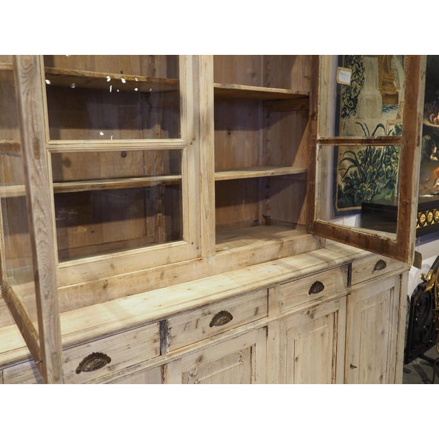 Wood A Grand French Antique Scaped Pine Bibliotheque Vitrine Deux Corps, Circa 1900 For Sale - Image 7 of 18