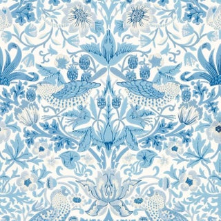 Morris & Co Simply Strawberry Thief Wallpaper in Woad - a Sample For Sale