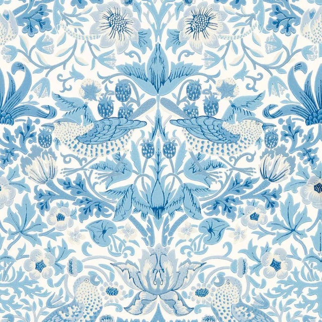 Morris & Co Simply Strawberry Thief Wallpaper in Woad - a Sample For Sale