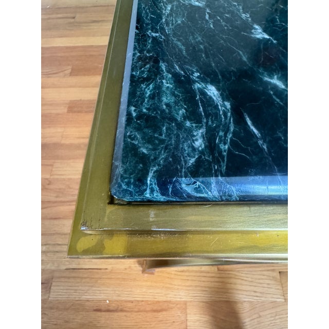 Brass Mid 20th Century Maison Jansen Style Green Marble Brass Coffee Table For Sale - Image 8 of 12