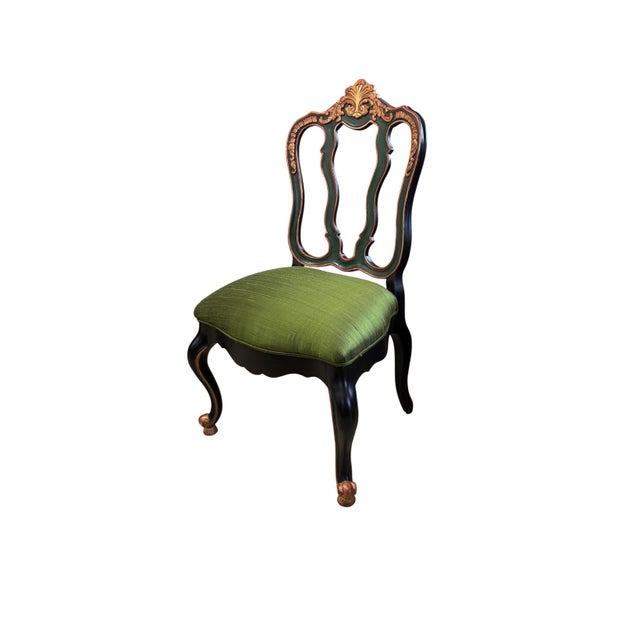 Green Vintage Elegant Venetian Side Chair With Thai Silk Circa 1960 For Sale - Image 8 of 12