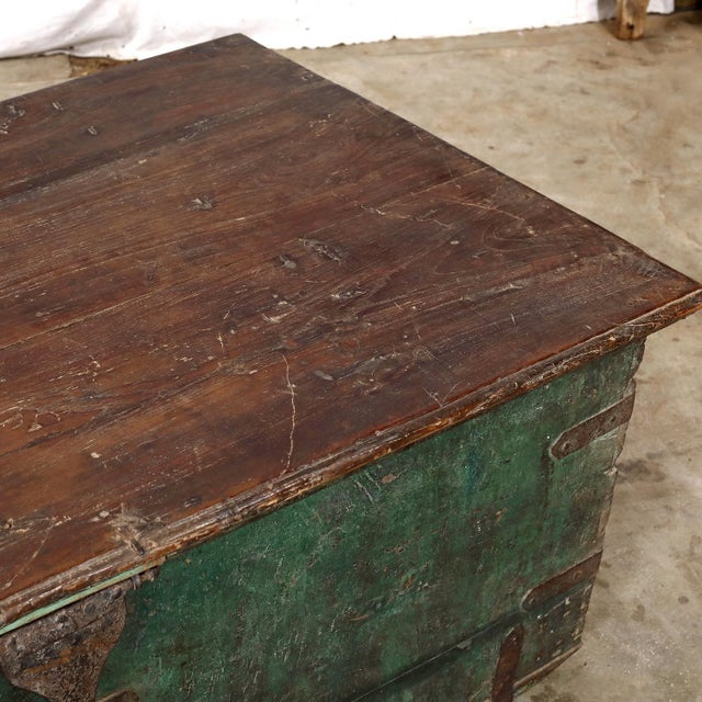 Indian Antique Indian Painted Teakwood Blanket Chest/Coffee Table For Sale - Image 3 of 8
