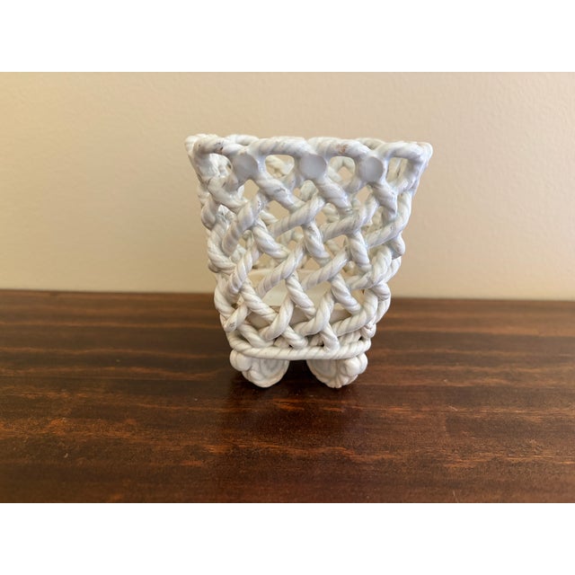 Ceramic Vintage French Country Reticulated Porcelain Rope-Form Cachepot, Circa 1960s For Sale - Image 7 of 14