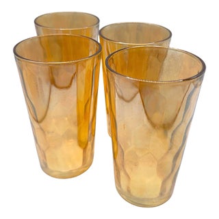1930s Jeannette Marigold Peach Luster Honeycomb Tumblers - Set of 4 For Sale