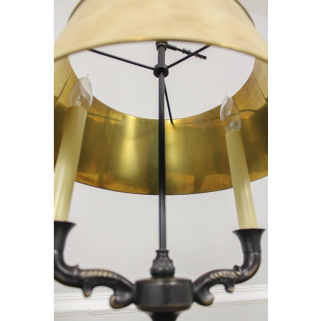 Metal Bronze Finish Double Arm Table Lamp W. Tole Shade For Sale - Image 7 of 9