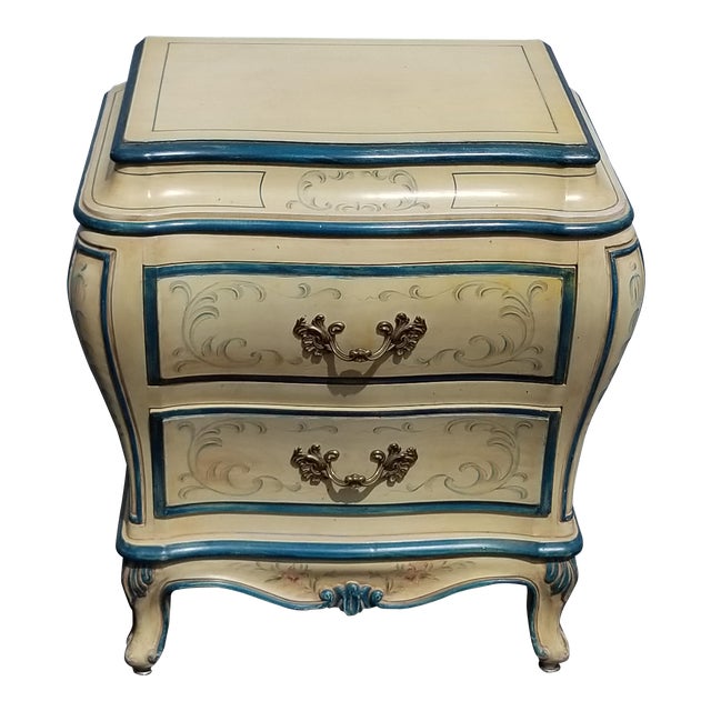 Vintage French Country Provincial Karges Creme Hand Painted Nightstand