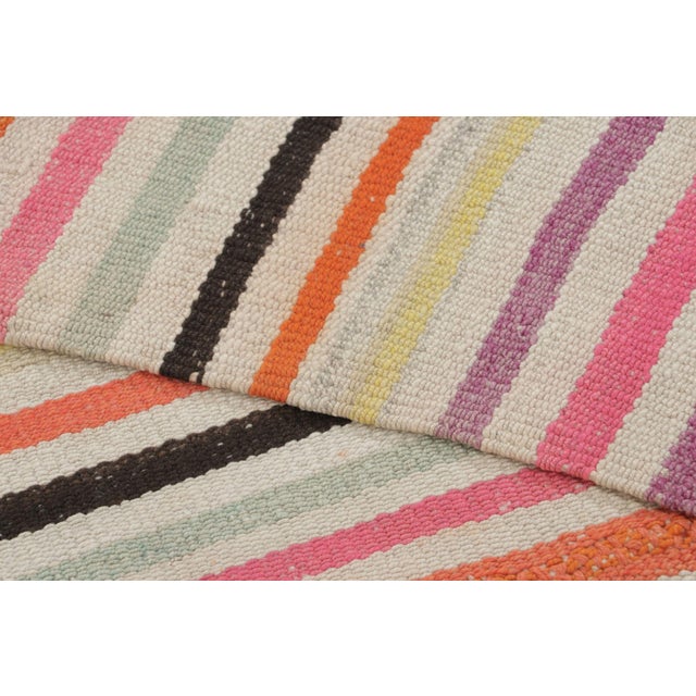 Textile Vintage Peruvian Square Kilim, Polychromatic Pastel Striped Design - Rug & Kilim For Sale - Image 7 of 7