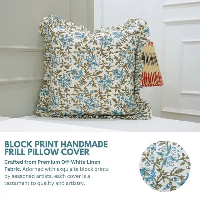 * Fabdivine frill cushion cover – blending handcrafted artistry with comfort and grace. * Hand block printed cushion cover...
