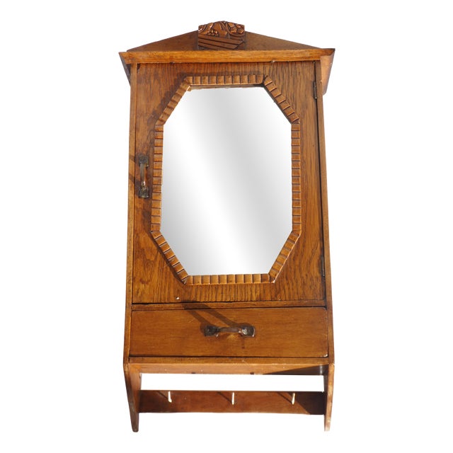Vintage Art Deco Wooden Wall Cabinet with Mirror, 1920s For Sale
