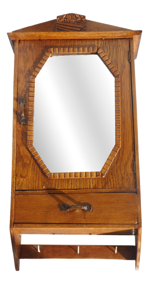 Vintage Art Deco Wooden Wall Cabinet with Mirror, 1920s