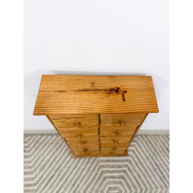 Vintage Pine Apothecary Cabinet 10 Drawer Wood Knobs Small Storage Antique Style For Sale - Image 4 of 8