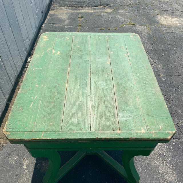 Wood Kelly Green Painted French Farmhouse Extension Dining Table For Sale - Image 7 of 13