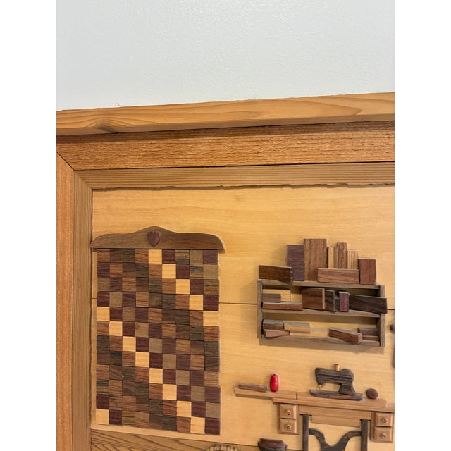Wood Signed Wood Marquetry Diorama"Grandma's Passion" by Cleve Lewis, 1994 For Sale - Image 7 of 18