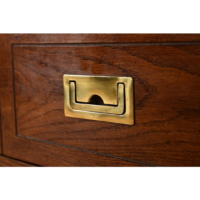 Henredon Style Mid-Century Modern Campaign Oak Bachelor Chest, Circa 1970s For Sale - Image 9 of 15