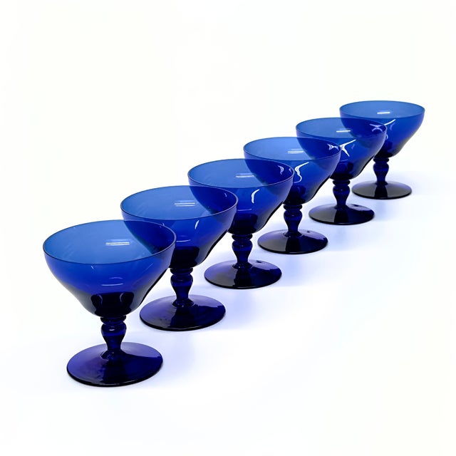 Glass Vintage Stemmed Cobalt Cocktail Glasses - Set of 6 For Sale - Image 7 of 8